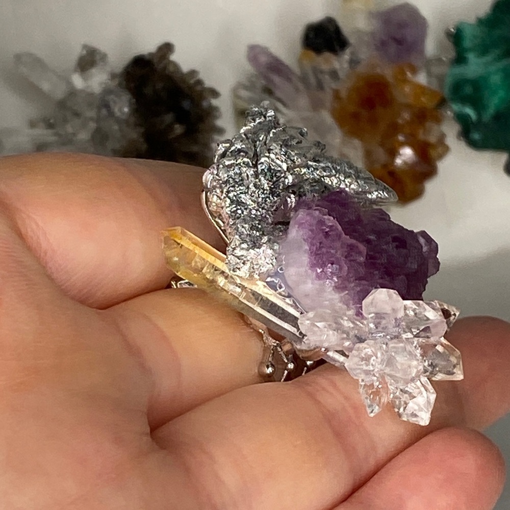 Purple Amethyst Cluster Statement Ring With Silve… - image 6